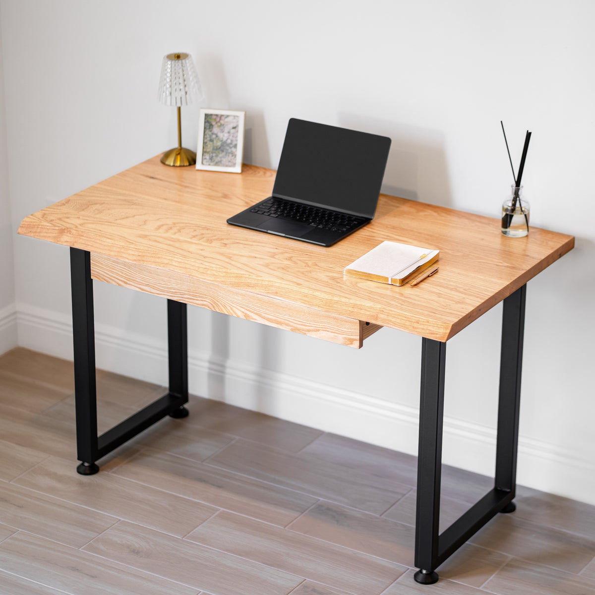 Computer Desk with Drawer - Live Edge White Oak Wood - Modern Wood Style