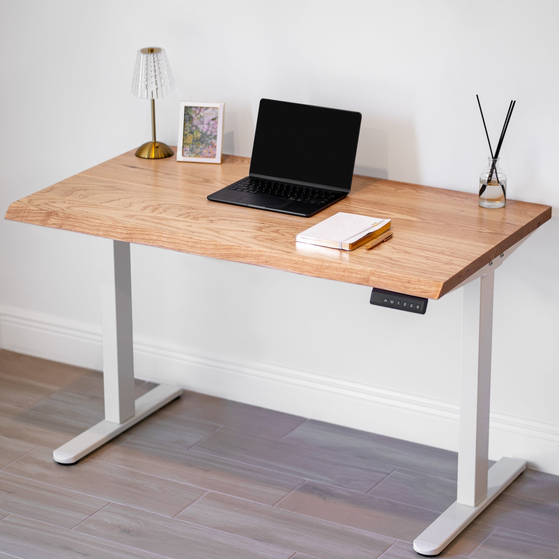 Standing Desk with Keyboard Tray - Live Edge Ash Solid Wood - Modern Wood Style