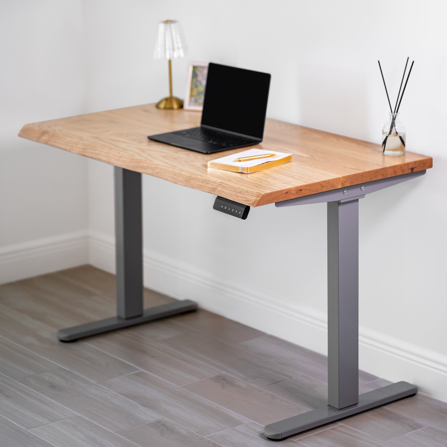 Standing Desk with Keyboard Tray - Live Edge Ash Solid Wood - Modern Wood Style