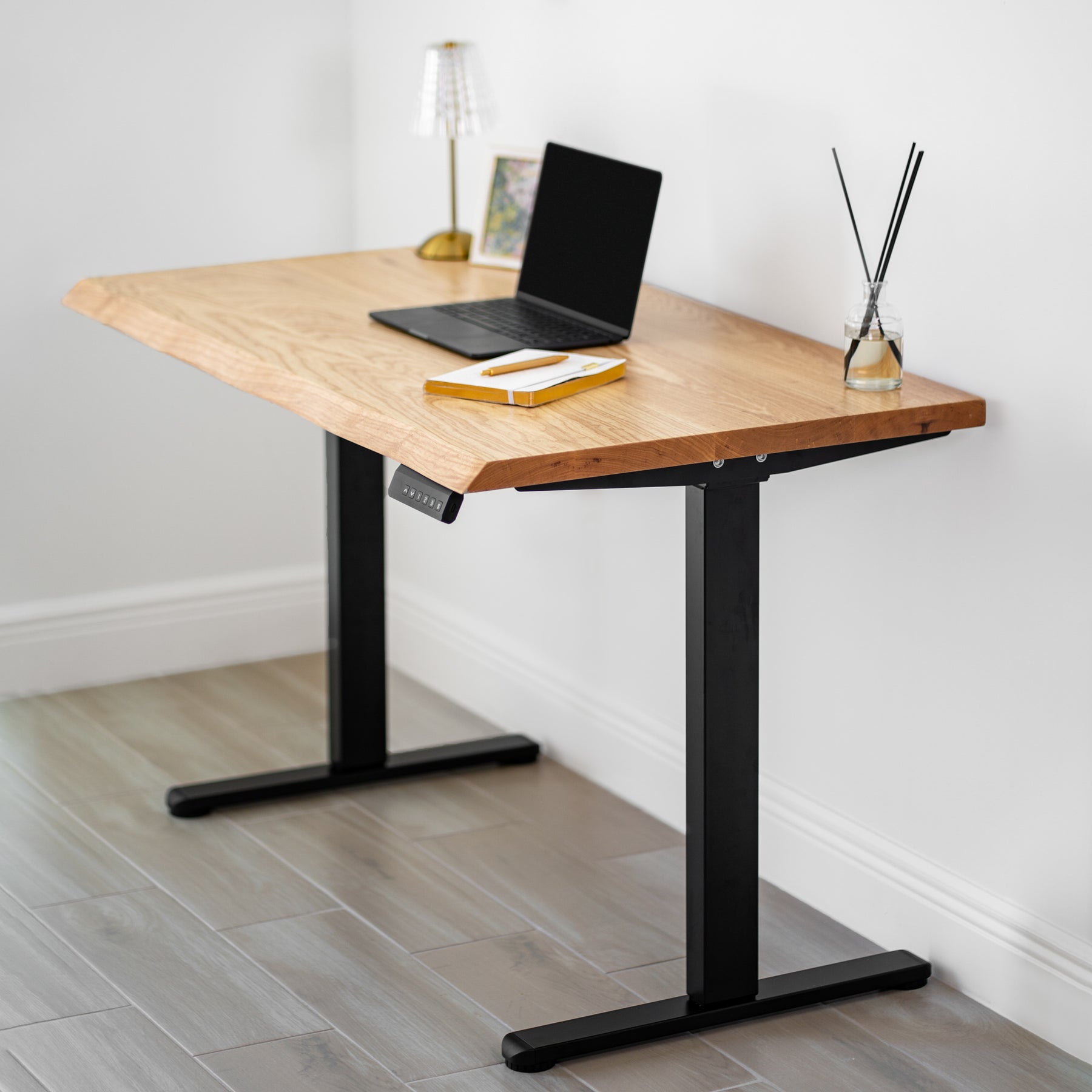 Standing Desk with Keyboard Tray - Live Edge Ash Solid Wood - Modern Wood Style