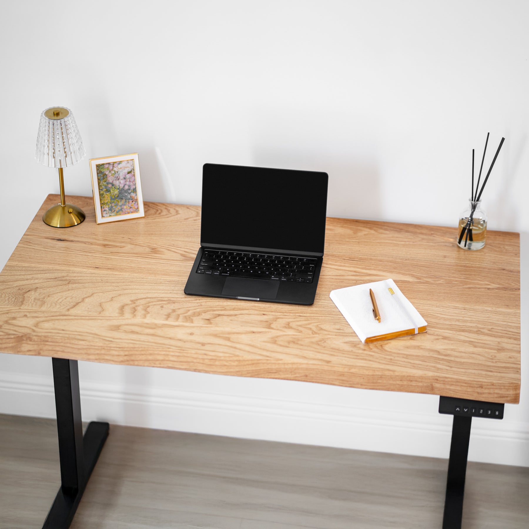 Standing Desk with Keyboard Tray - Live Edge Ash Solid Wood - Modern Wood Style