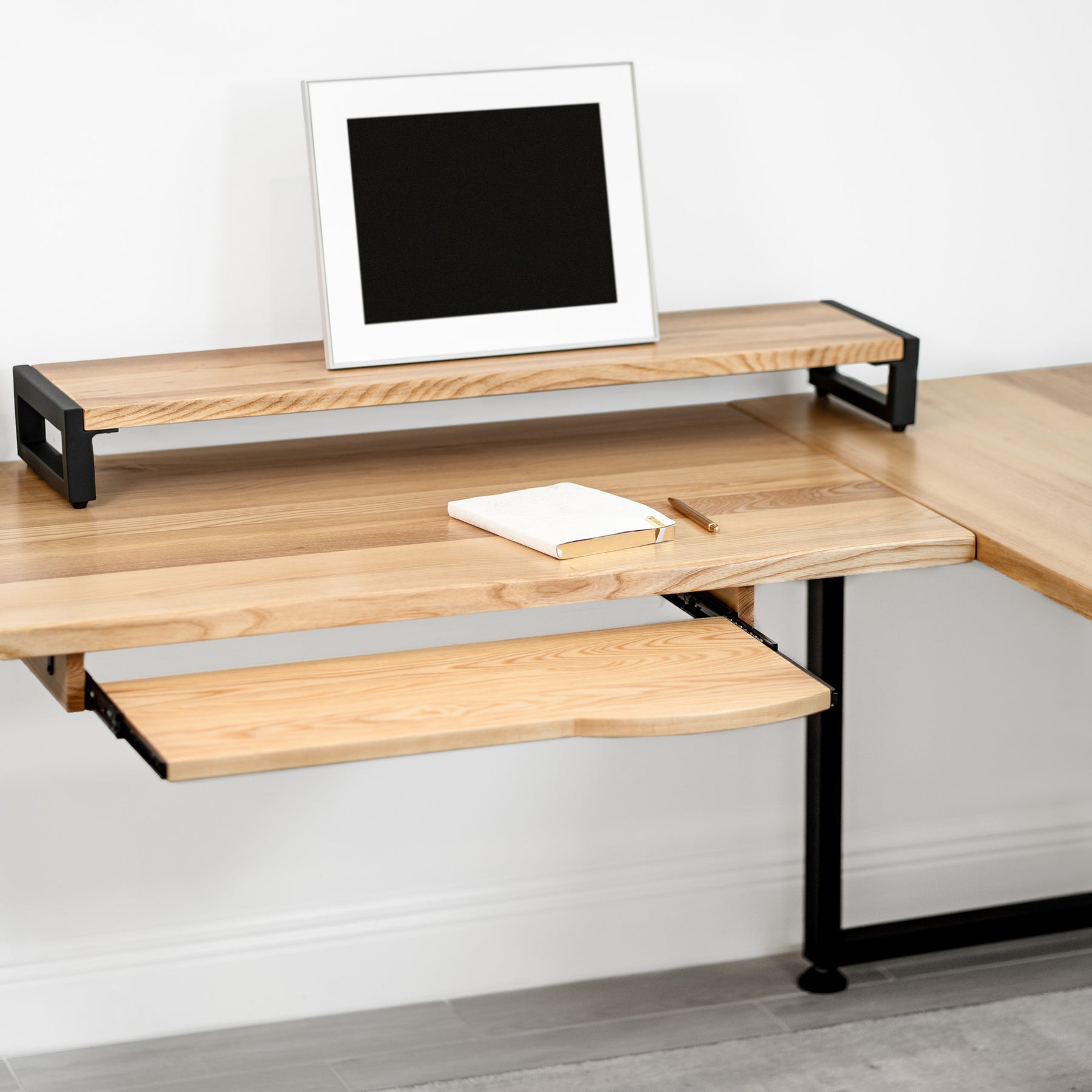 L Shaped Desk: White Ash Solid Wood