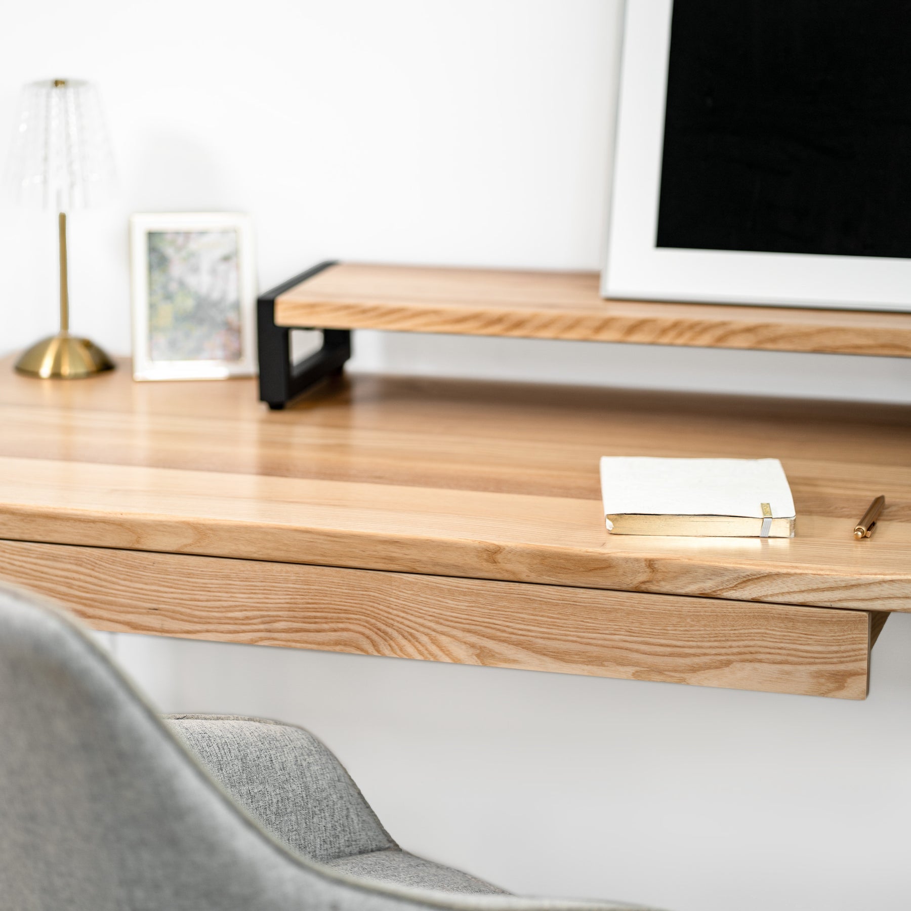L Shaped Desk: White Ash Solid Wood