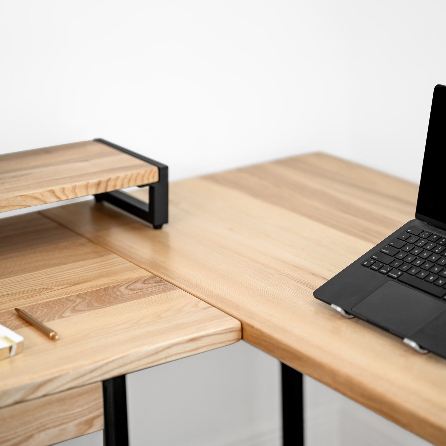 L Shaped Desk: White Ash Solid Wood