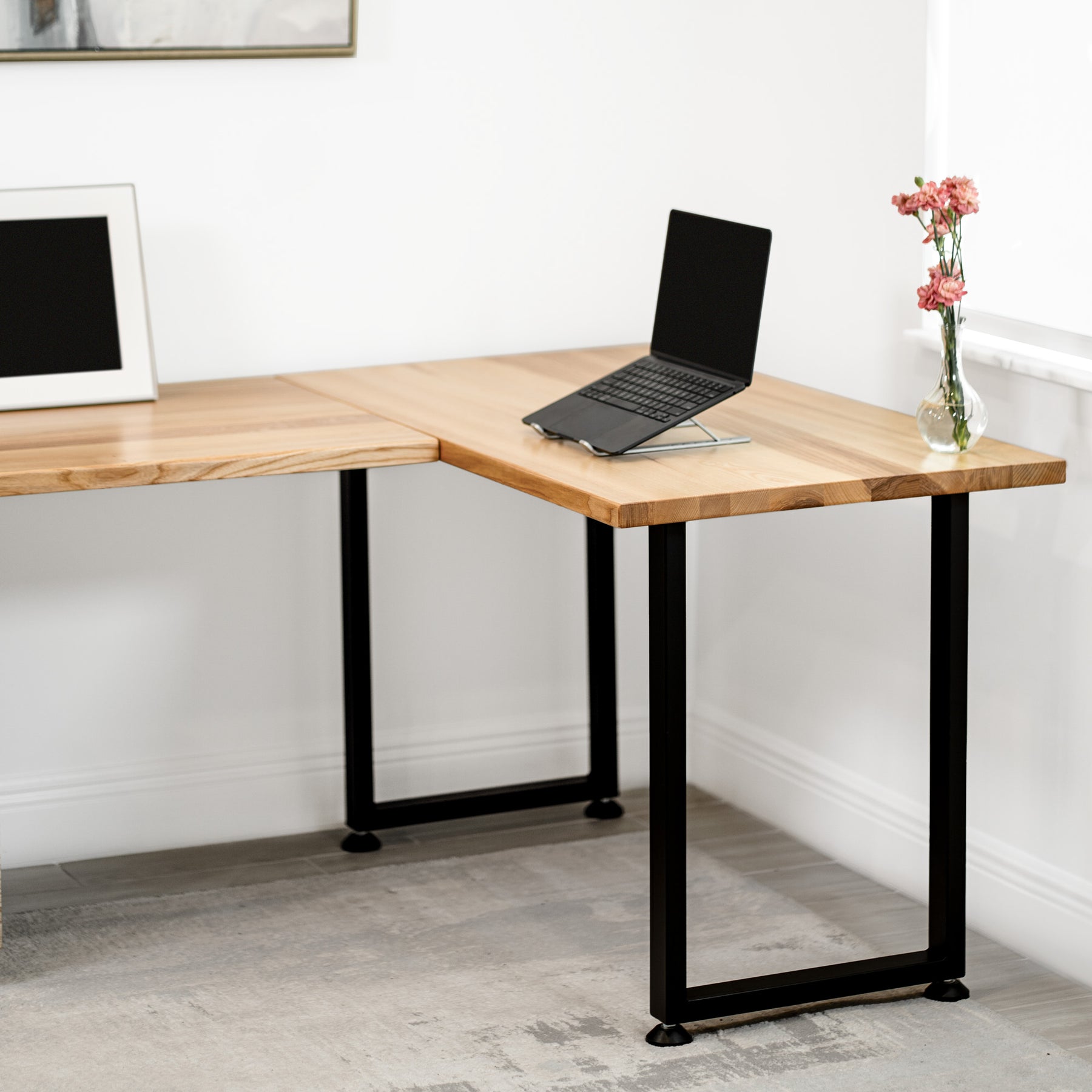 L Shaped Desk: White Ash Solid Wood