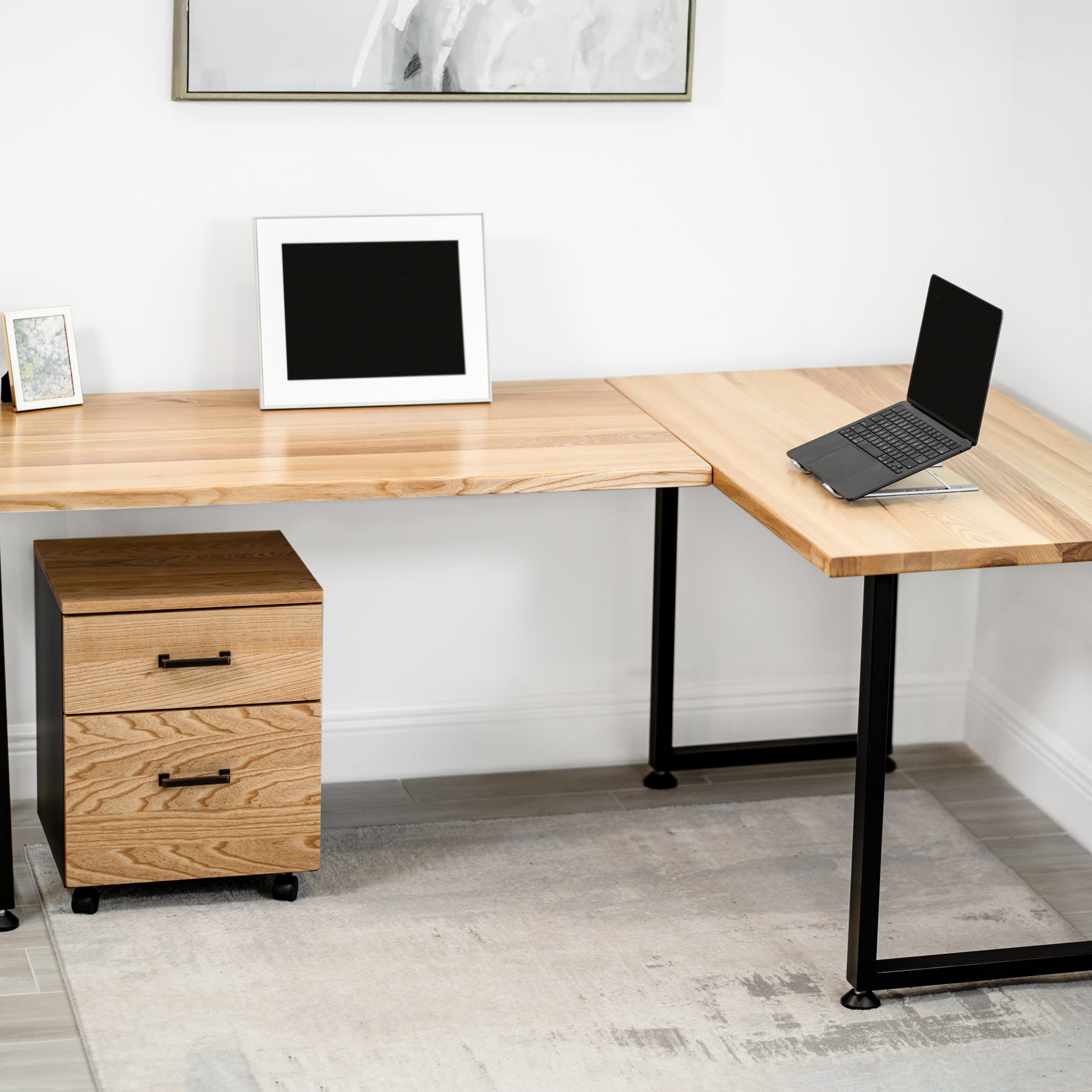 L Shaped Desk: White Ash Solid Wood