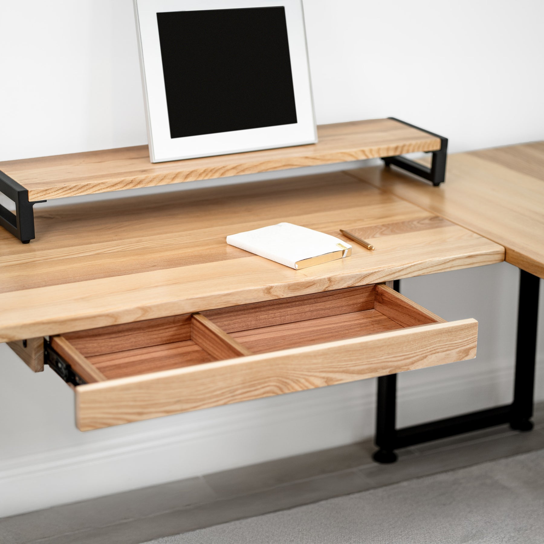 L Shaped Desk: White Ash Solid Wood