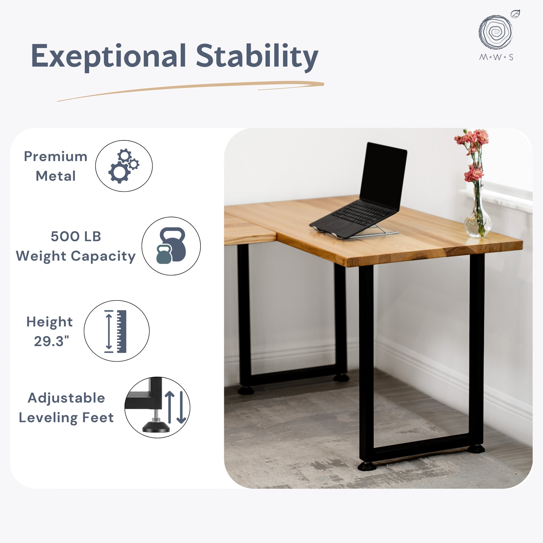 L Shaped Desk: White Ash Solid Wood