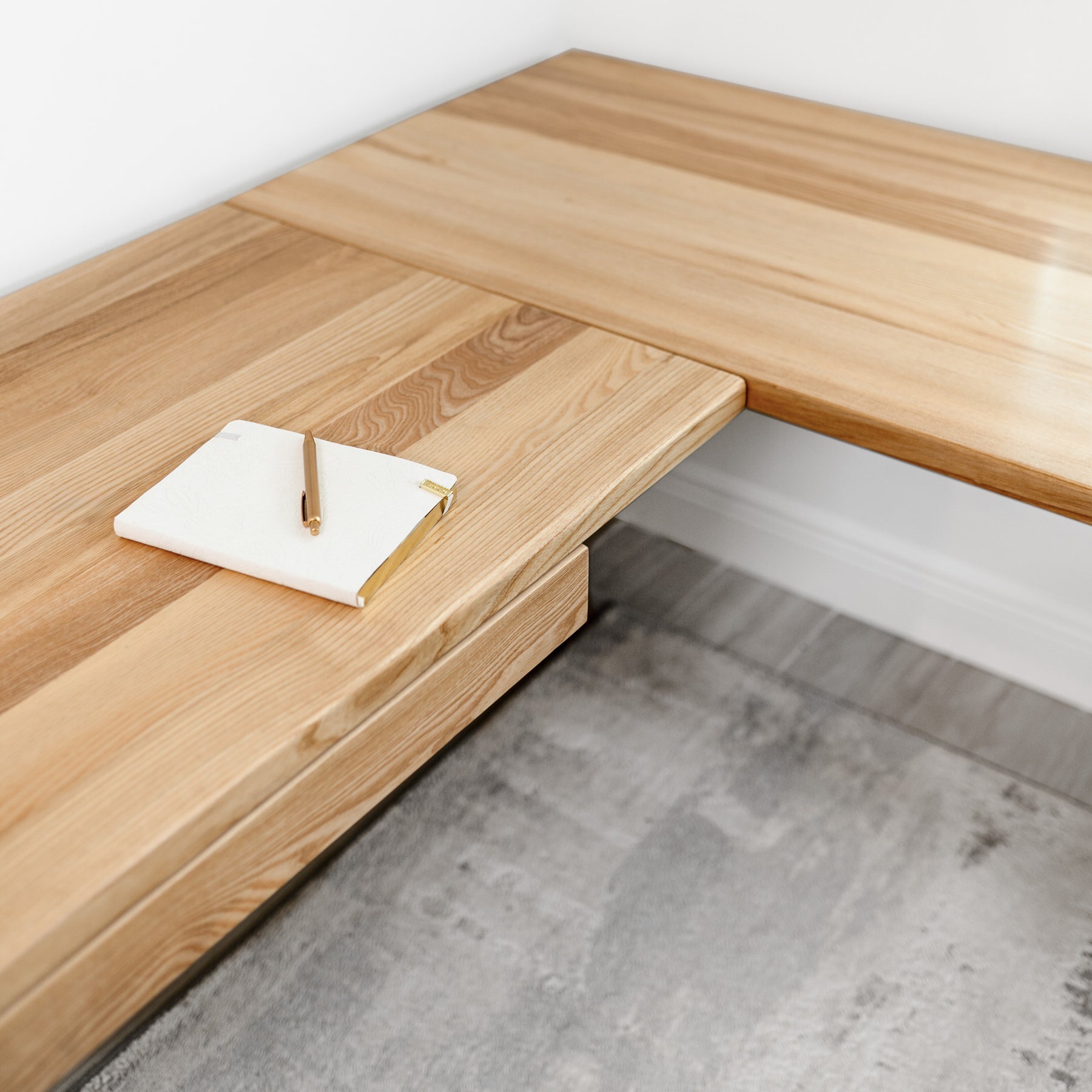 L Shaped Standing Desk: White Ash Solid Wood