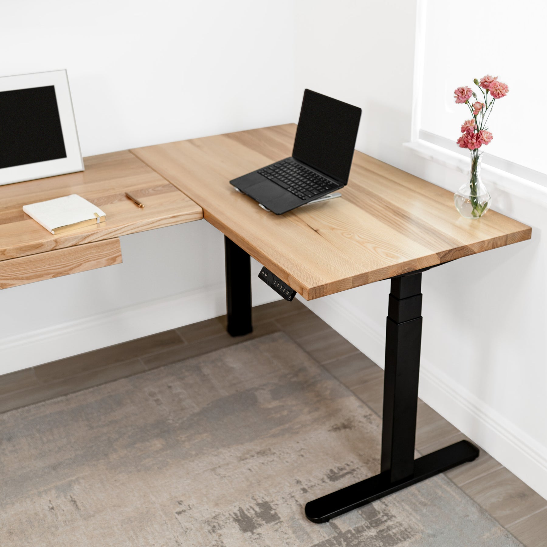 L Shaped Standing Desk: White Ash Solid Wood