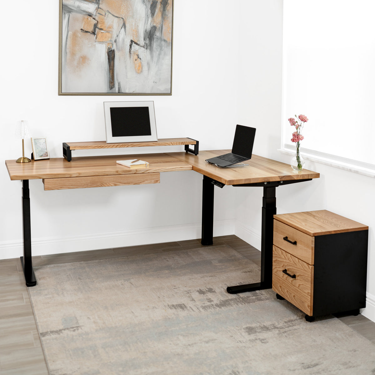 White oak L-shaped standing desk | Modern Wood Style