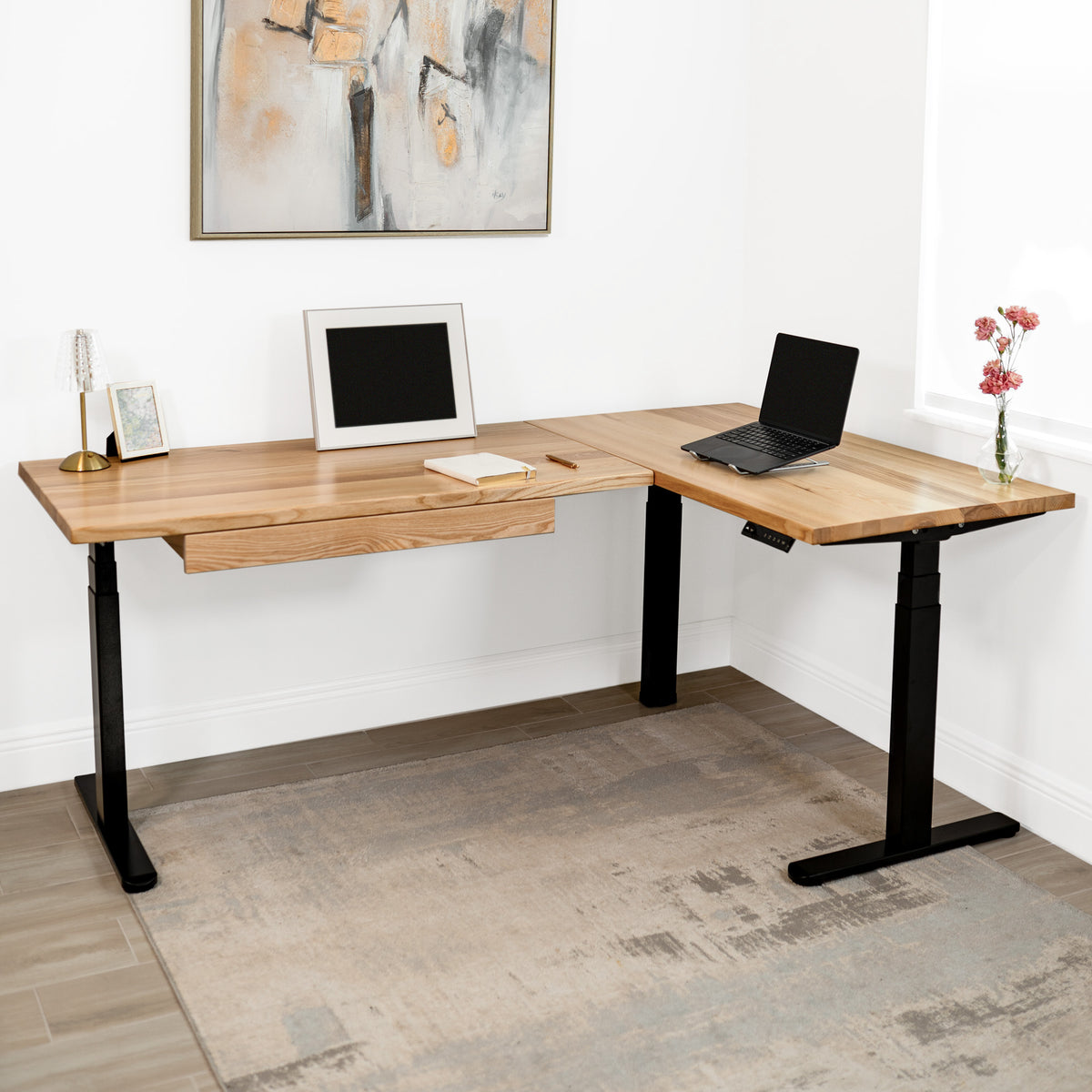 White oak L-shaped standing desk | Modern Wood Style