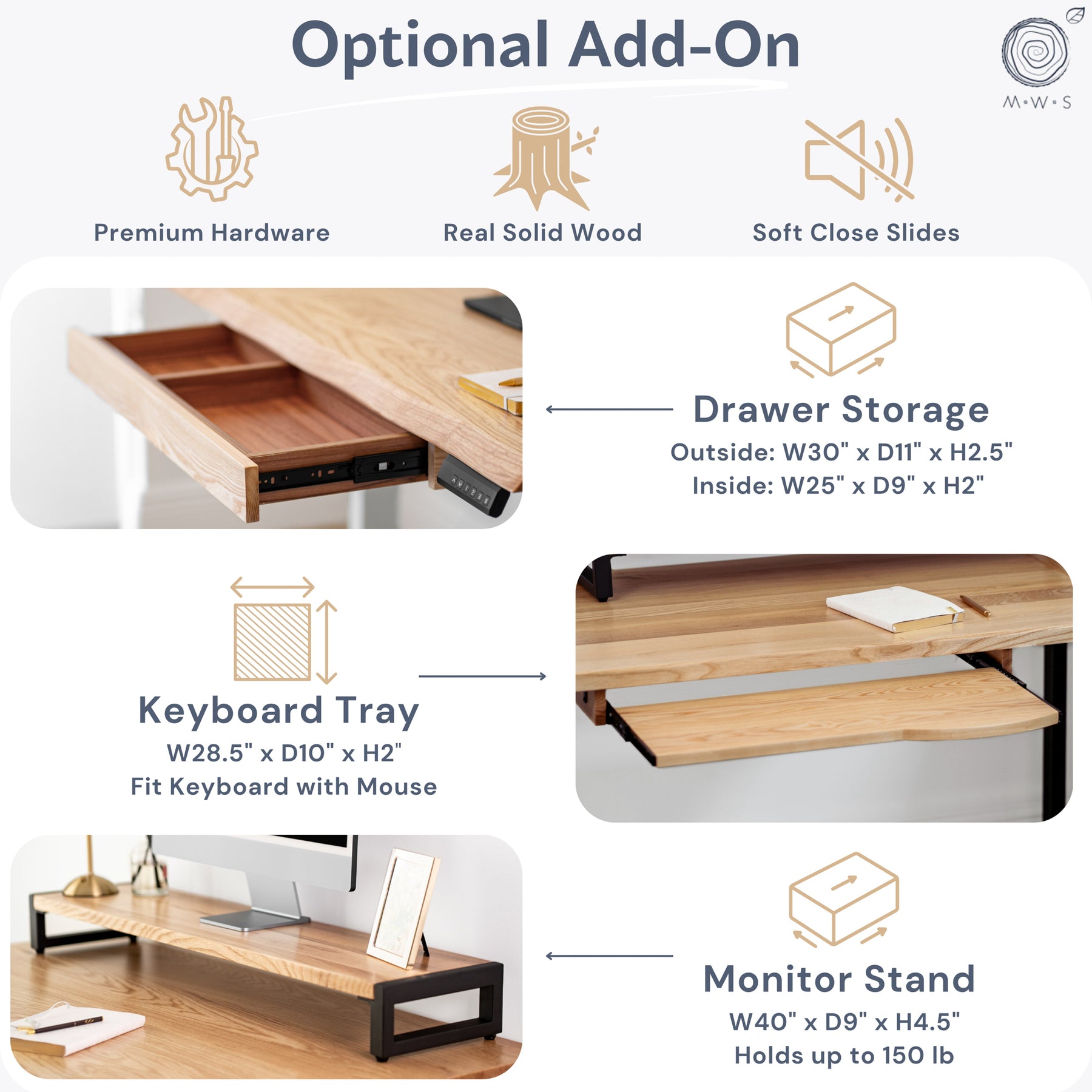 L Shaped Desk: White Ash Solid Wood