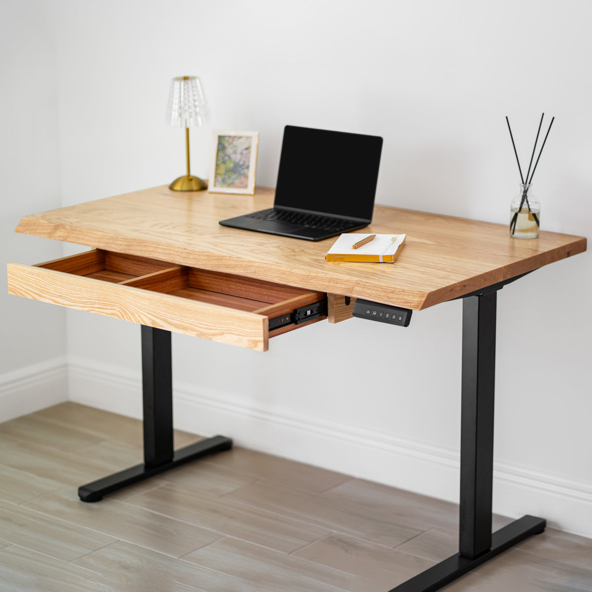 Standing Desk with Drawer – Live Edge White Oak Solid Wood - Modern Wood Style