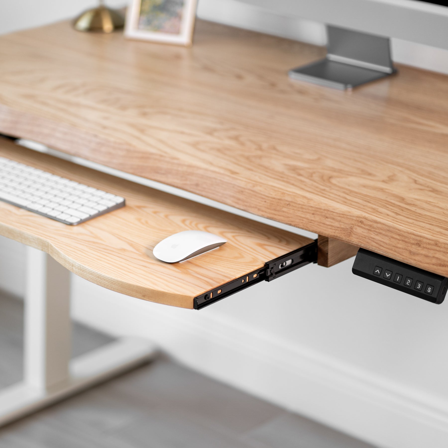 Standing Desk with Keyboard Tray - Live Edge Ash Solid Wood - Modern Wood Style