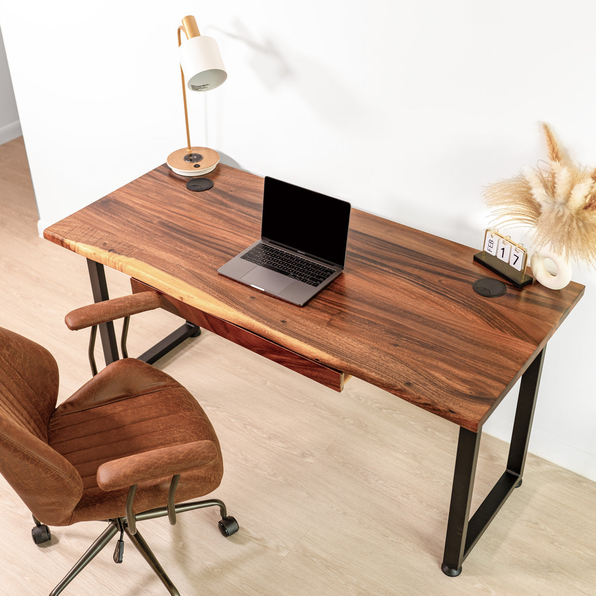 Desk - Computer Desk with Long Drawer, Walnut Live Edge