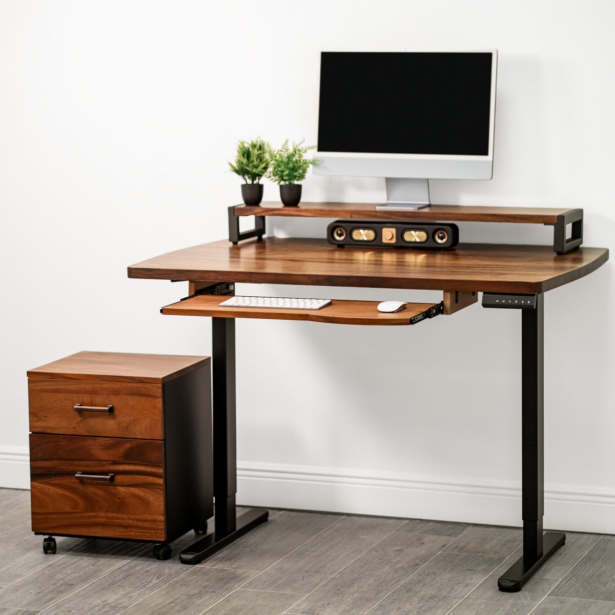 Walnut Standing Desk with Keyboard Tray Option | Modern Wood Style