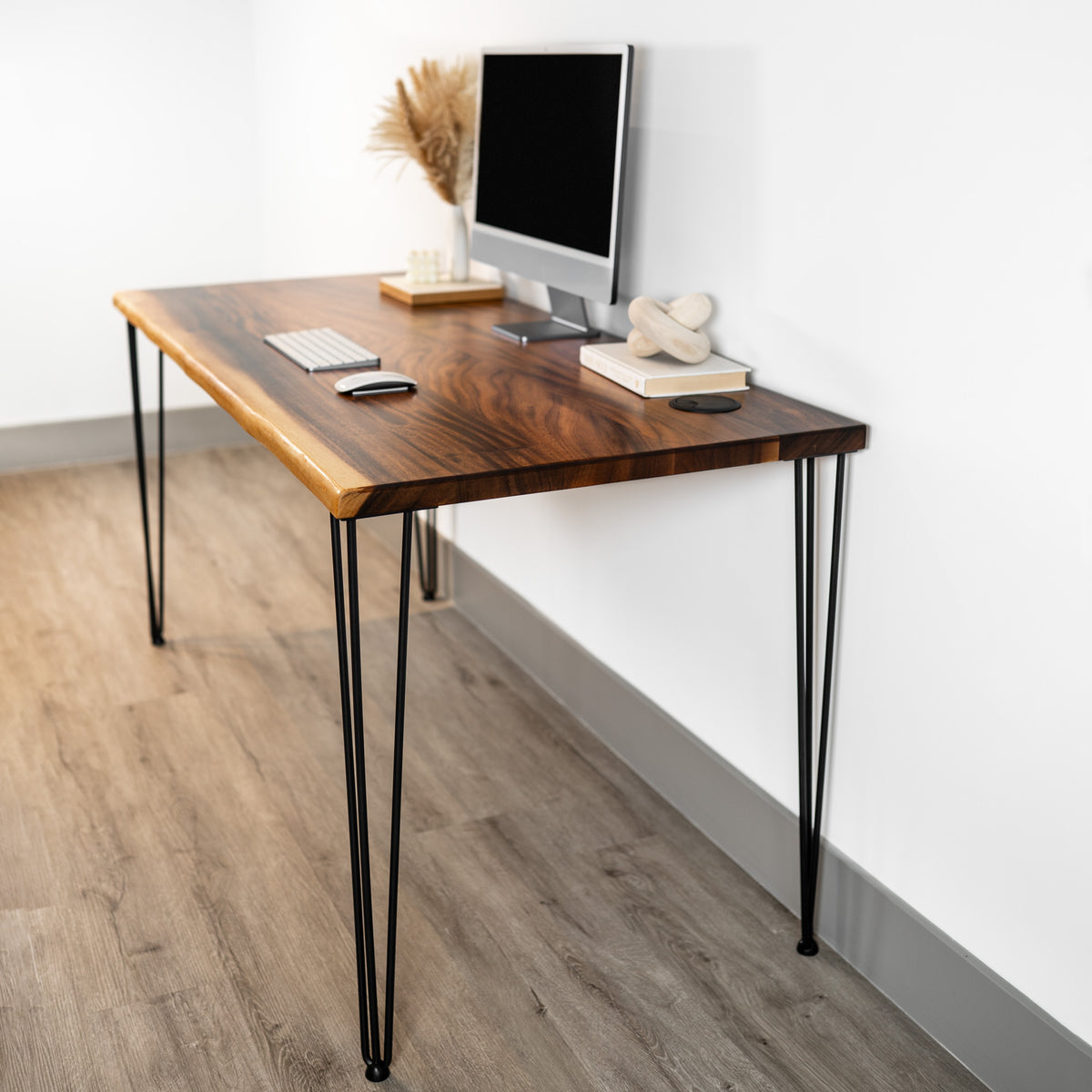 Computer Desk - Hairpin Legs, Live Edge Walnut Solid Wood | Modern Wood Style