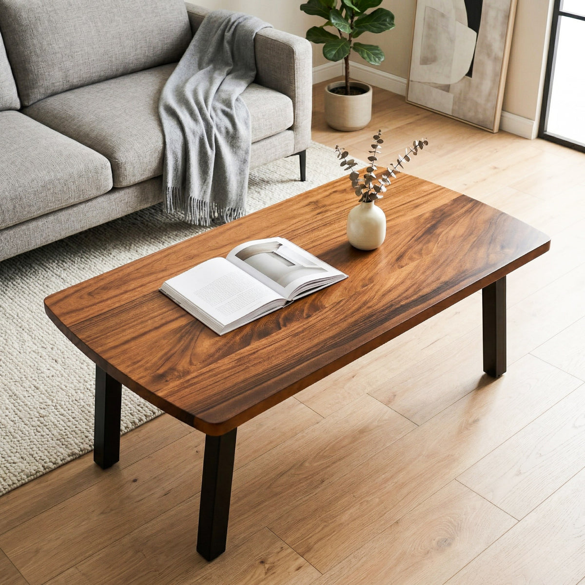 Walnut Coffee Table - 46" × 25" Solid Wood | Modern Wood Style