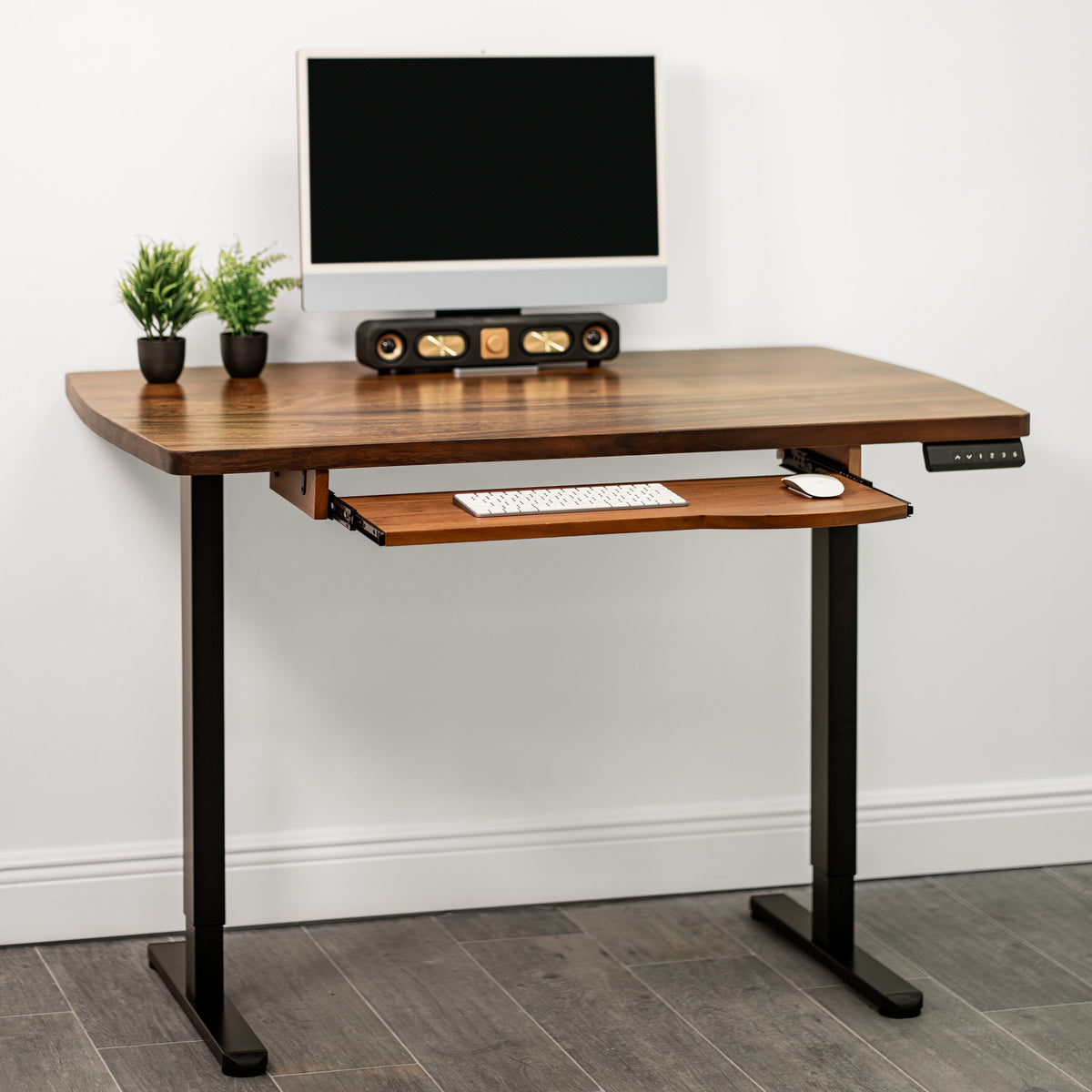 Walnut Standing Desk with Keyboard Tray Option | Modern Wood Style