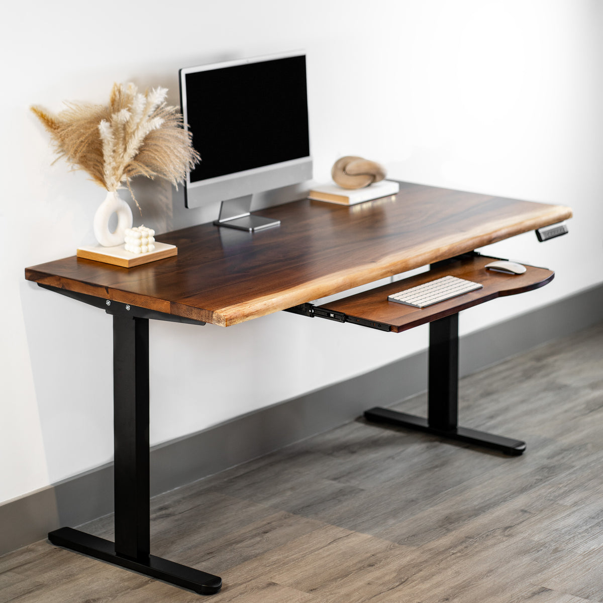 Height-Adjustable Standing Desk with Ergonomic Keyboard Tray | Modern Wood Style