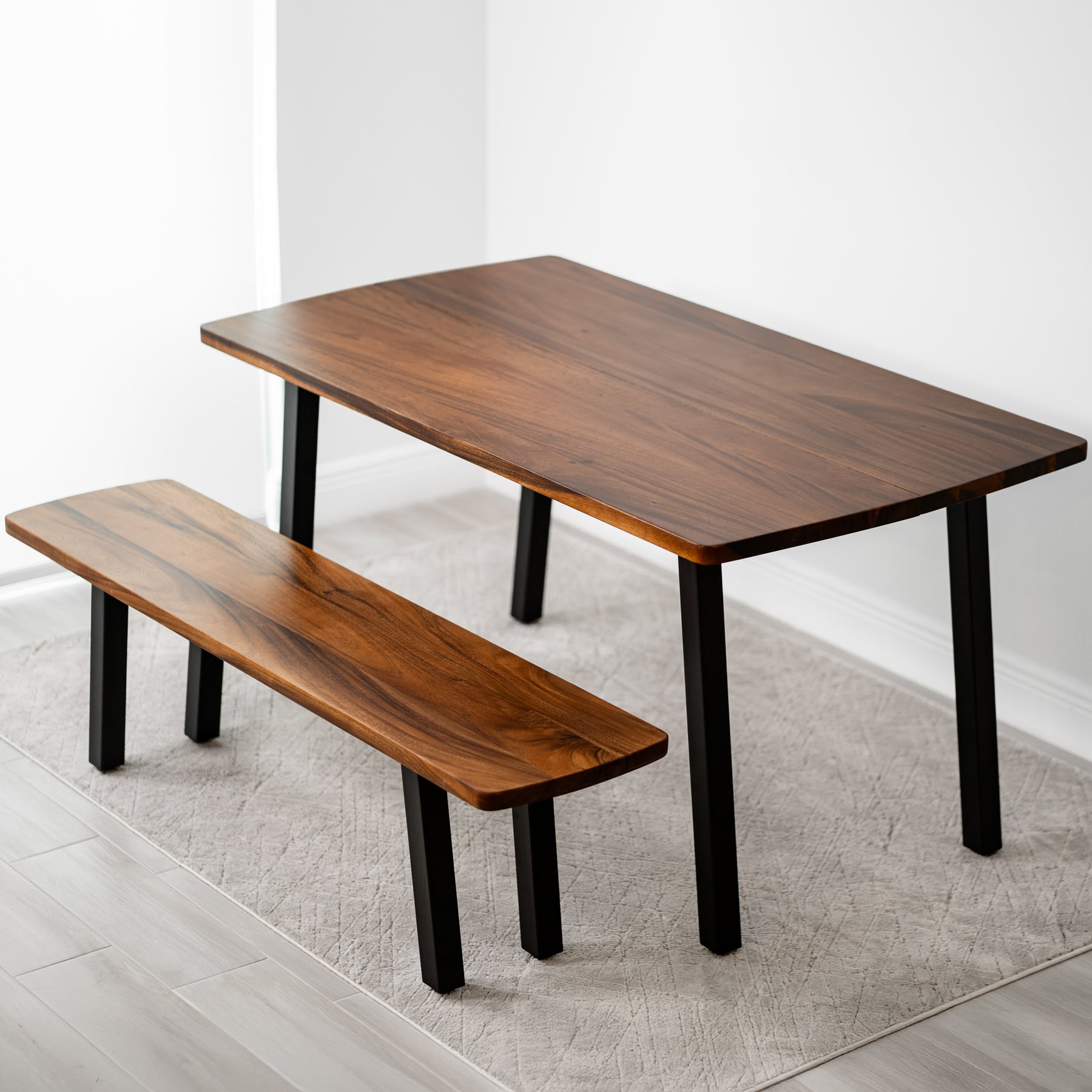 Walnut Dining Table Set for 6 with Bench | Modern Wood Style