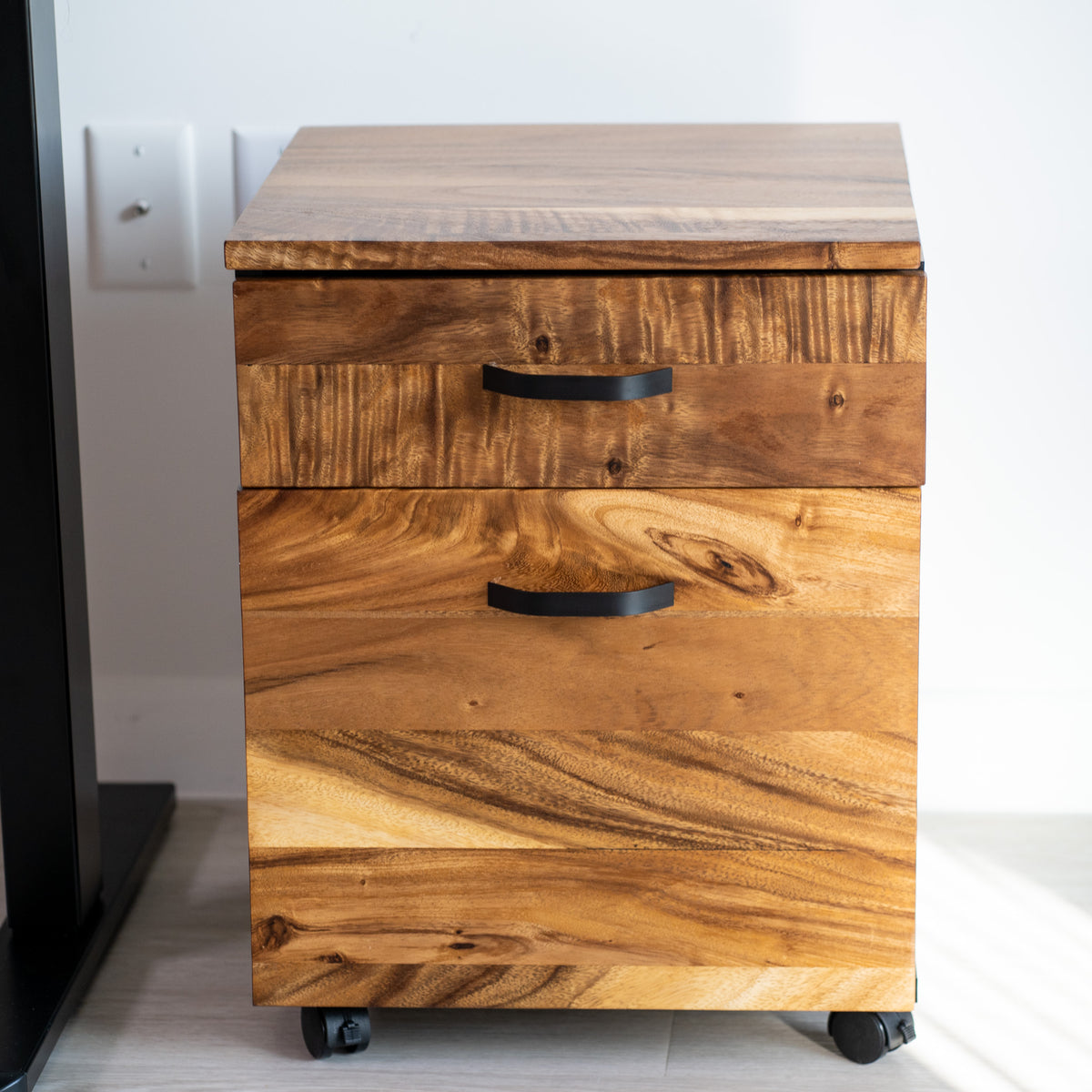 2 Drawer Filing Cabinet - Walnut Wood