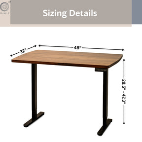 Straight Edge Walnut Standing Desk - Extra Deep Solid Wood Top, Dual Motor Adjustable Base