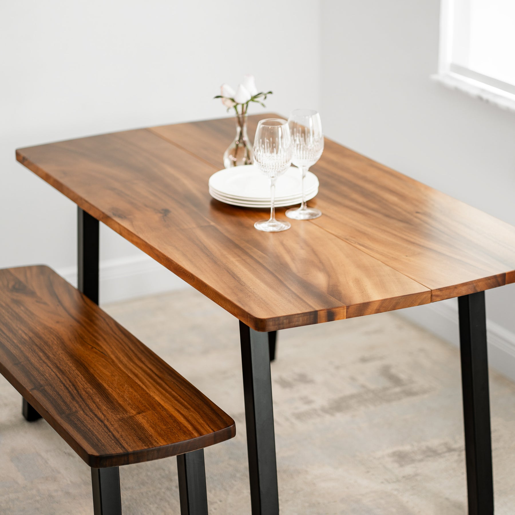 Walnut Dining Table Set for 6 with Bench | Modern Wood Style