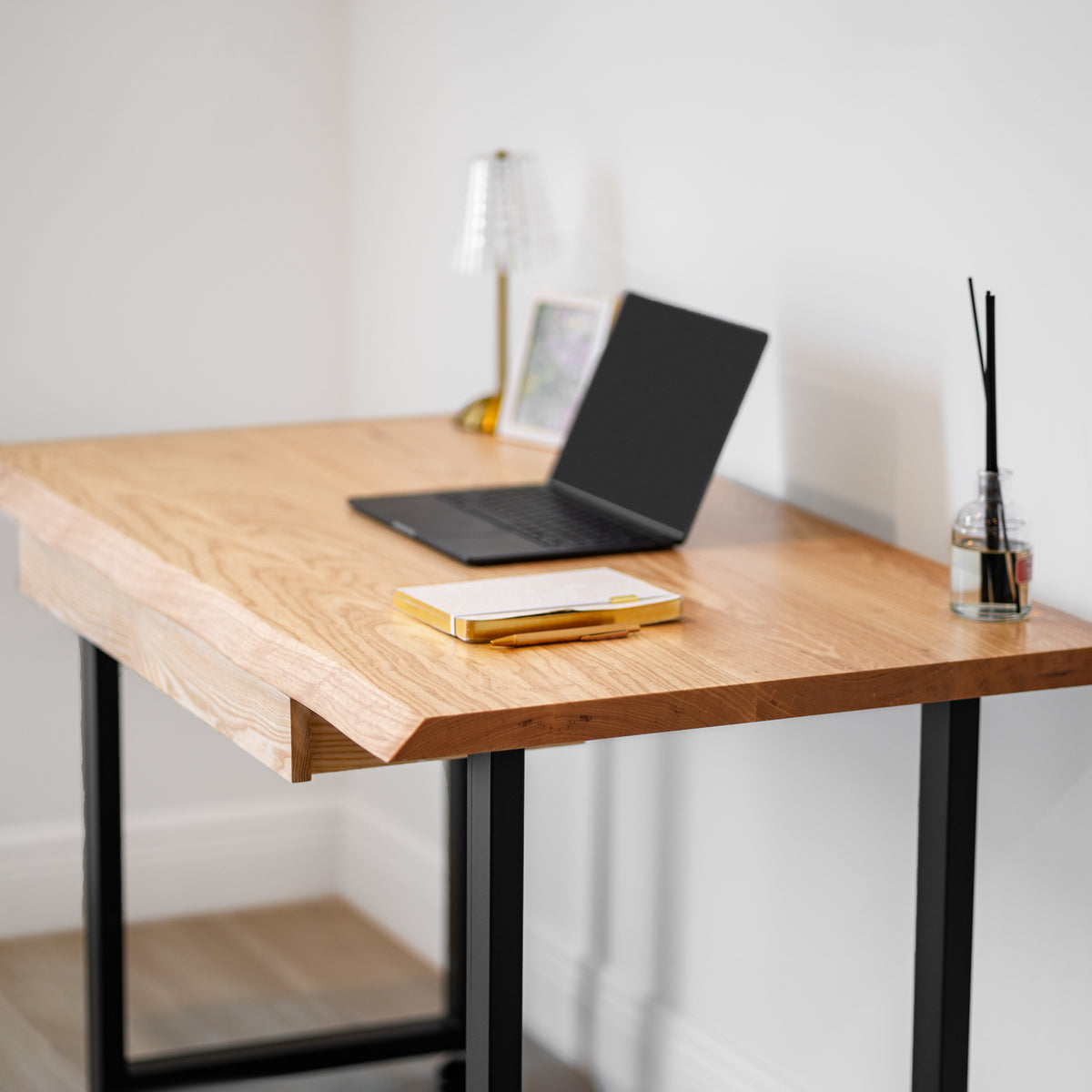 Computer Desk with Drawer - Live Edge White Oak Wood - Modern Wood Style