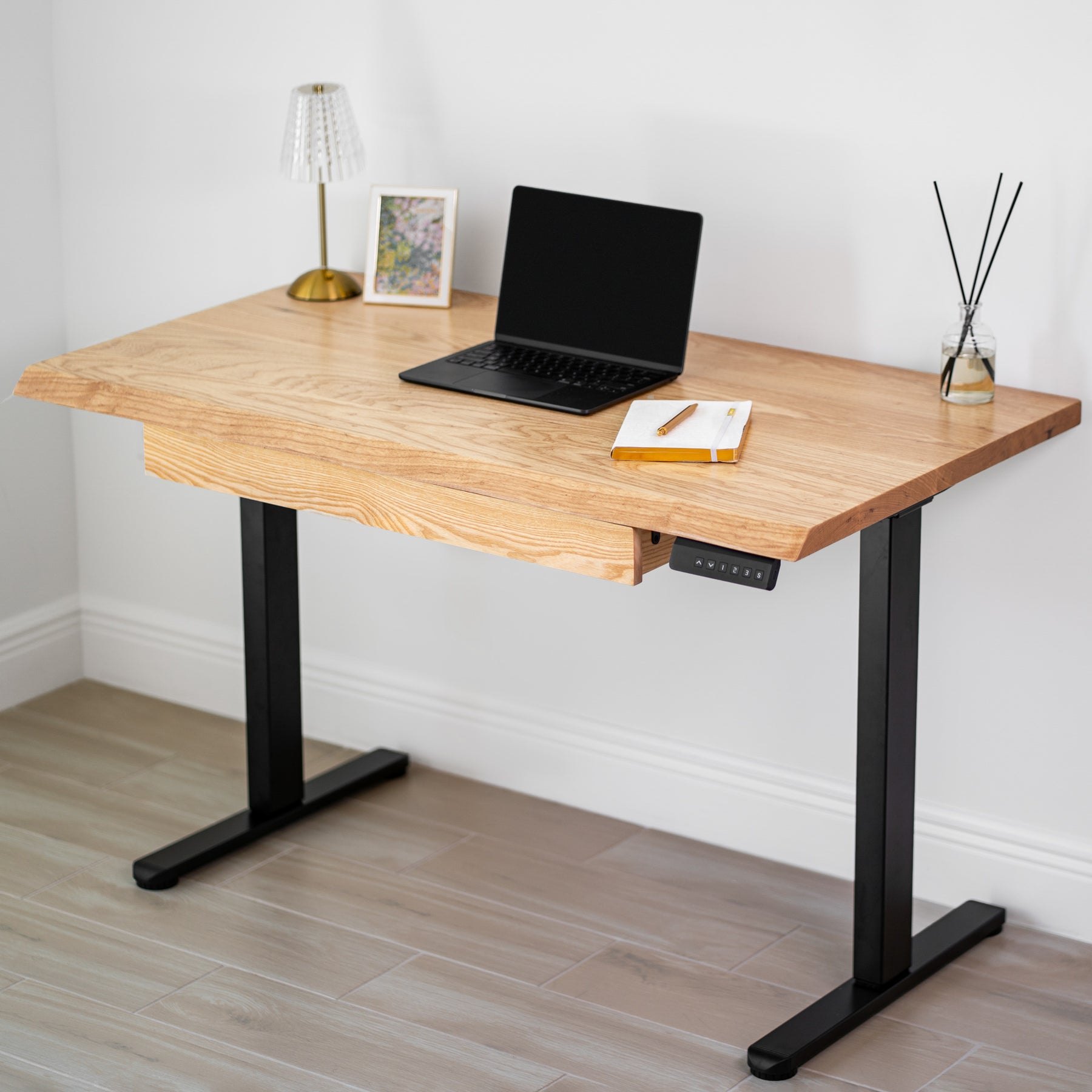 Standing Desk with Drawer – Live Edge Ash Solid Wood - Modern Wood Style