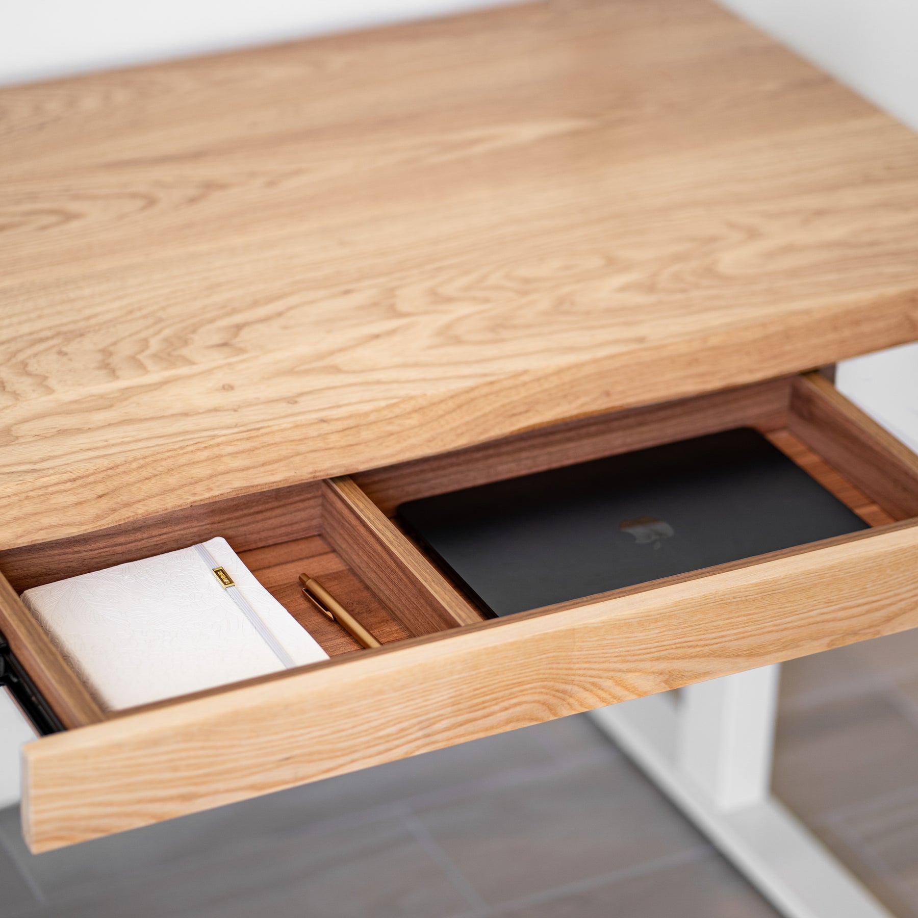 Standing Desk with Drawer – Live Edge Ash Solid Wood - Modern Wood Style