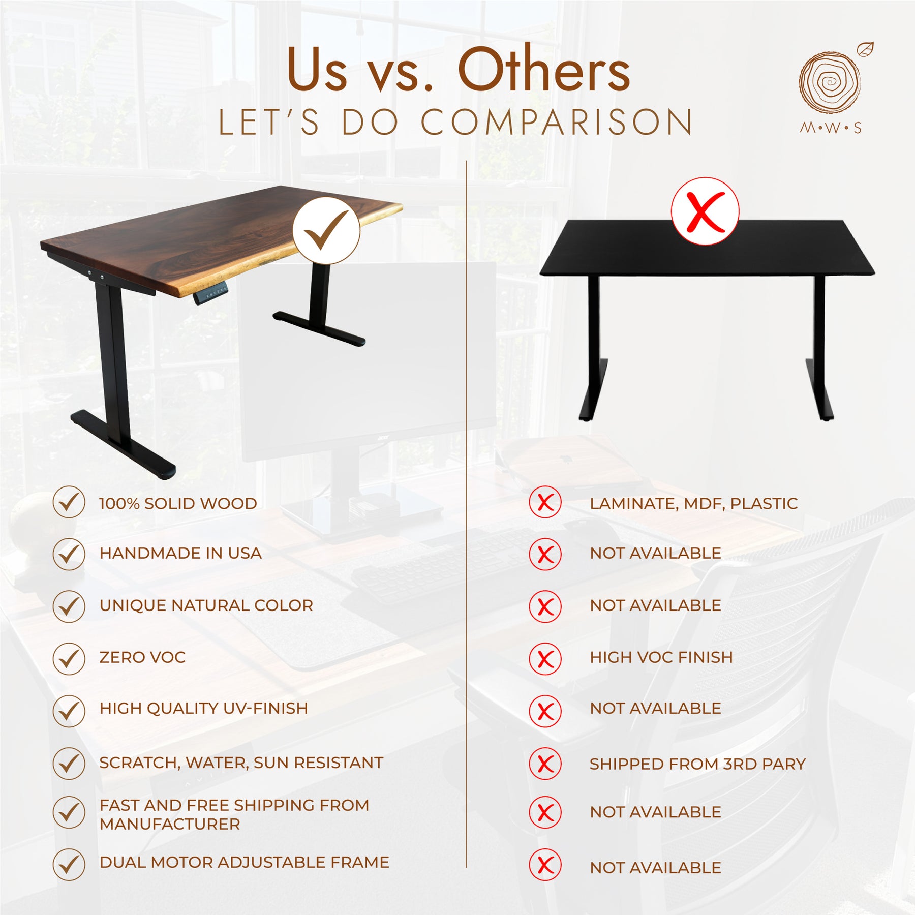 Adjustable Standing Desk - Solid Wood Standing Desk, Live Edge Desk