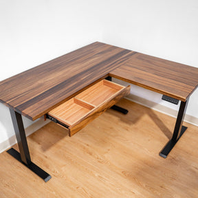 L Shaped Adjustable Standing Desk - Walnut Solid Wood - modernwoodstyle