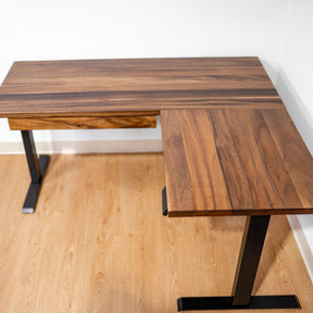 L Shaped Adjustable Standing Desk - Walnut Solid Wood - modernwoodstyle