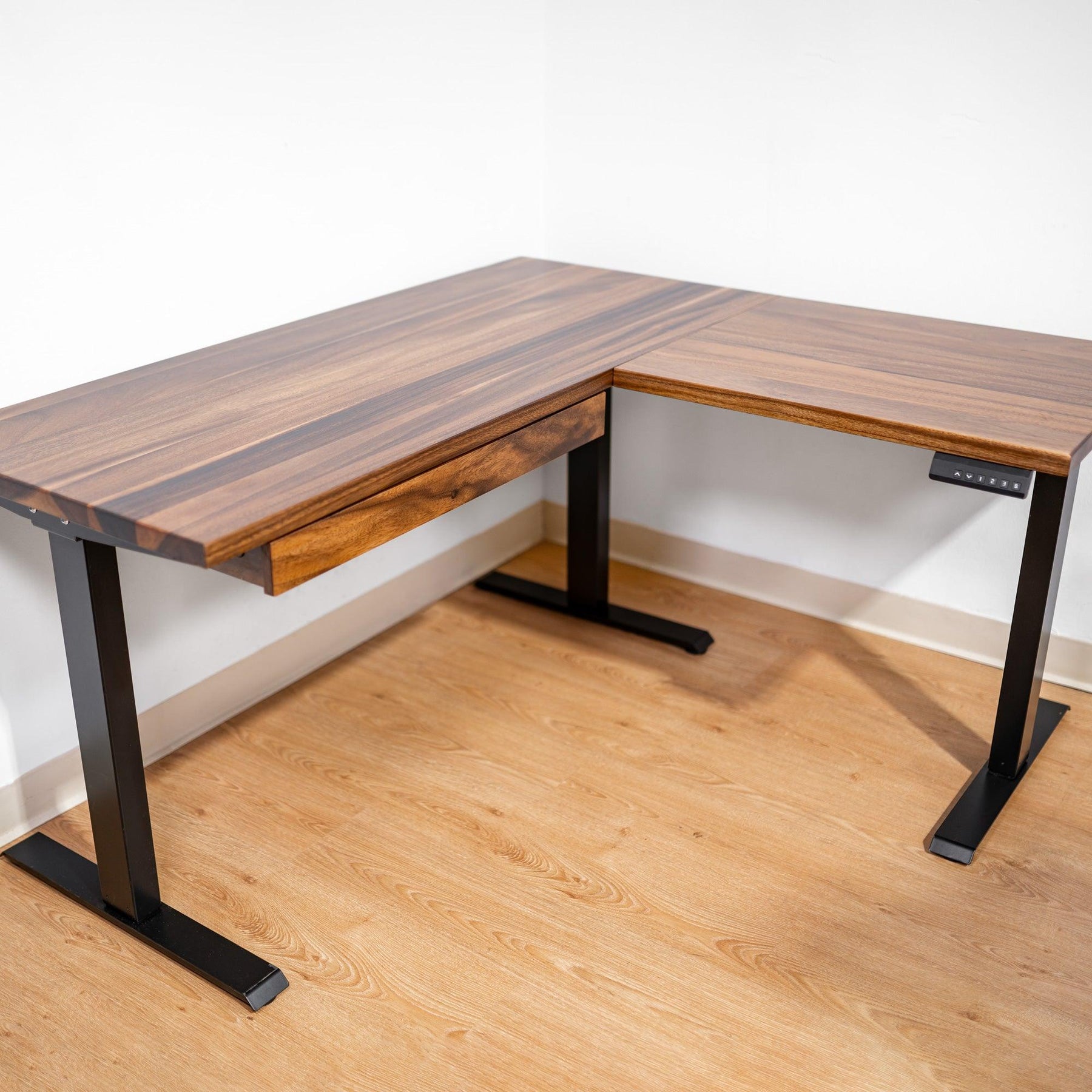 L Shaped Adjustable Standing Desk - Walnut Solid Wood - modernwoodstyle