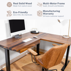 L Shaped Adjustable Standing Desk - Walnut Solid Wood - modernwoodstyle