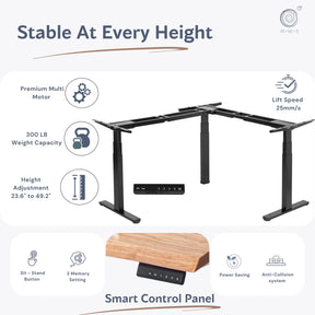 L Shaped Standing Desk - White Ash Solid Wood