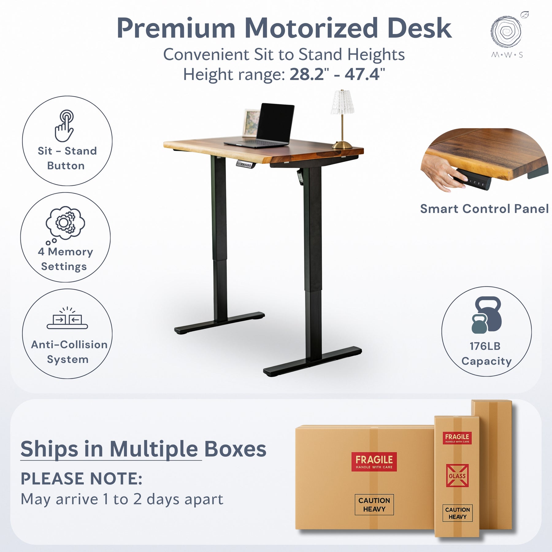 Small Standing Desk - Solid Walnut Live Edge | Modern Wood Style