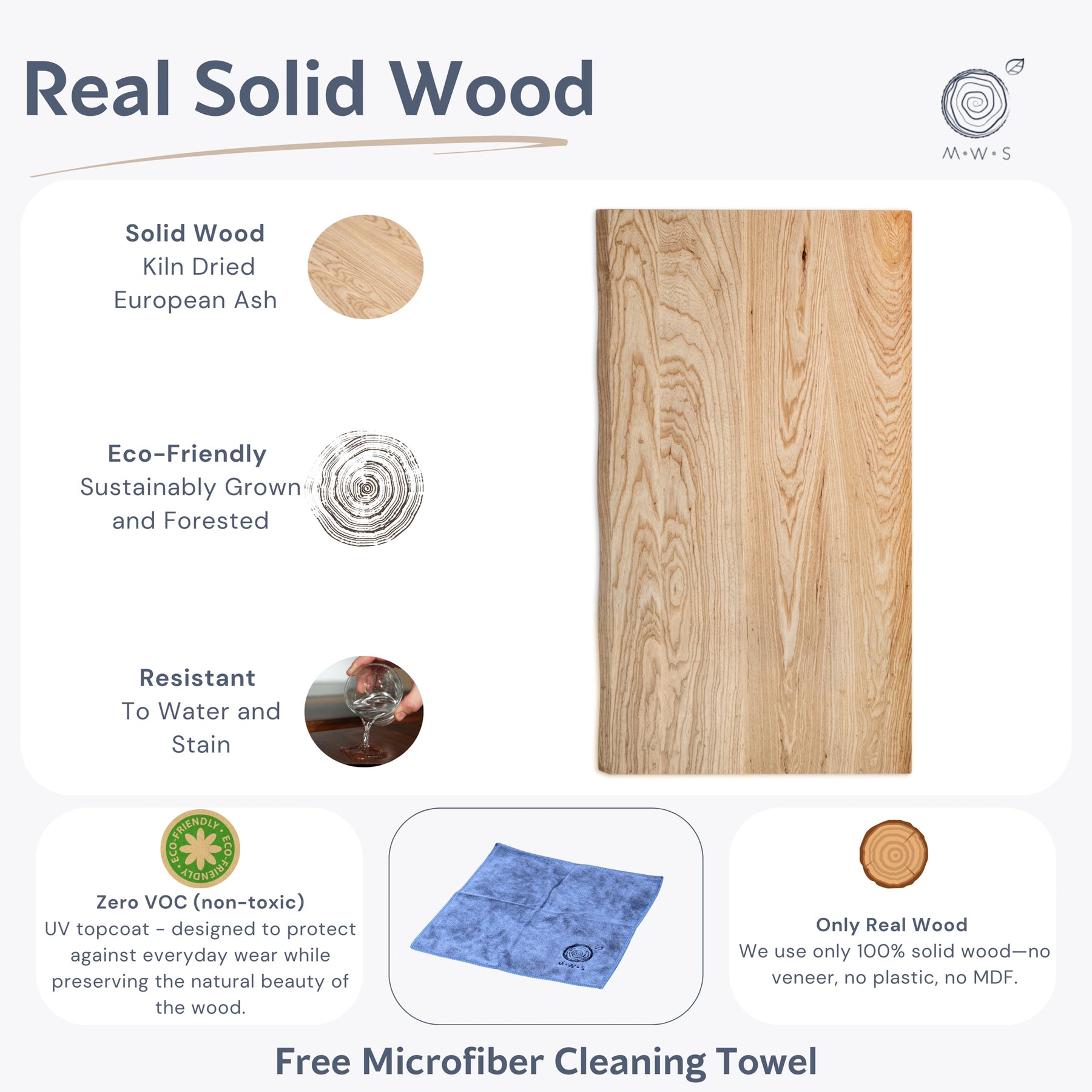 Standing Desk with Drawer – Live Edge Ash Solid Wood - Modern Wood Style