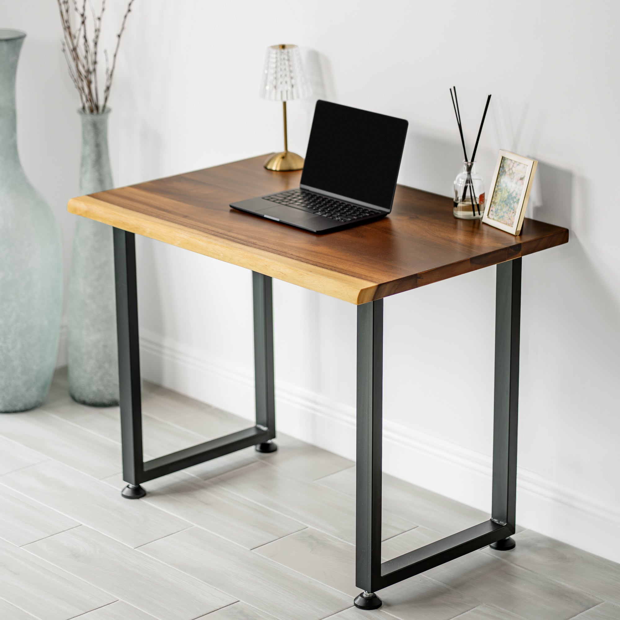 Compact Walnut Computer Desk – Solid Wood Live Edge Top