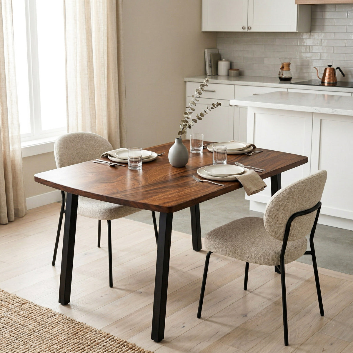 Compact Solid Walnut Dining Table – 48″×32″ | Modern Wood Style