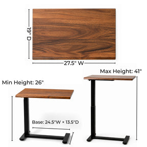 Compact rolling laptop desk with a 27.5 by 19-inch top, 26-to-41-inch height range, and low-profile base