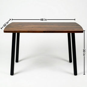 Compact solid walnut dining table with dimensions labeled on a white background