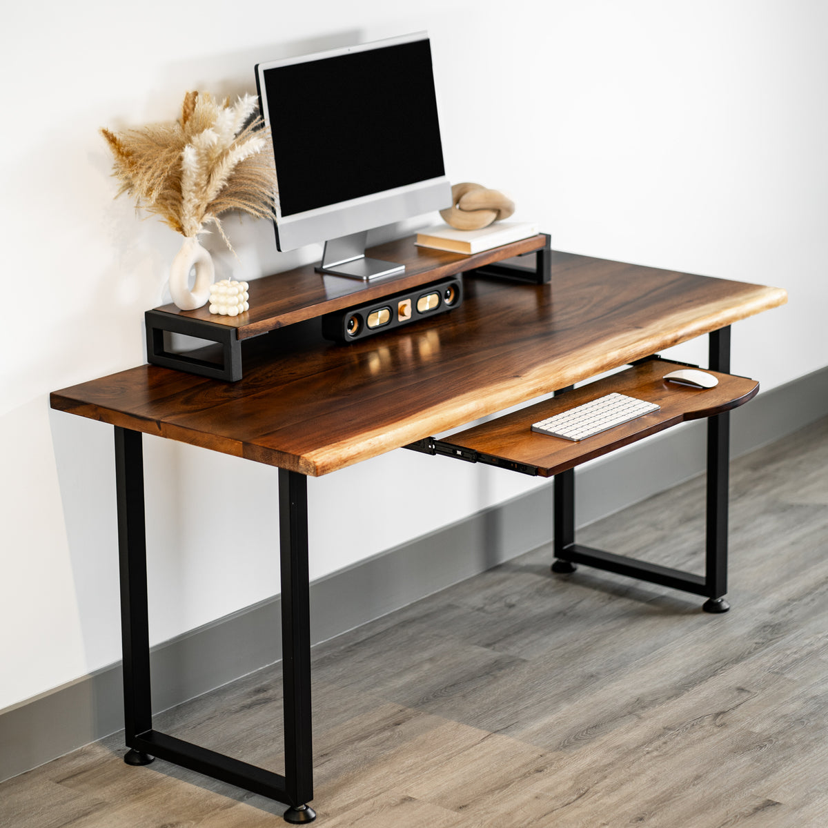 Home Office Computer Desk with Built-In Keyboard Tray | Modern Wood Style