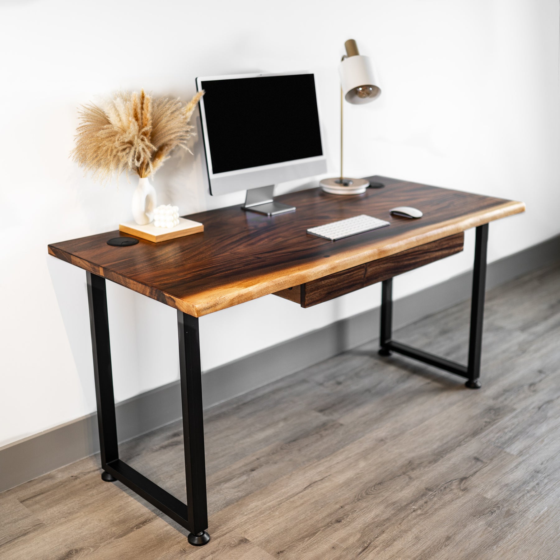 Computer Desk with Drawer - Live Edge, Walnut Solid Wood | Modern Wood Style