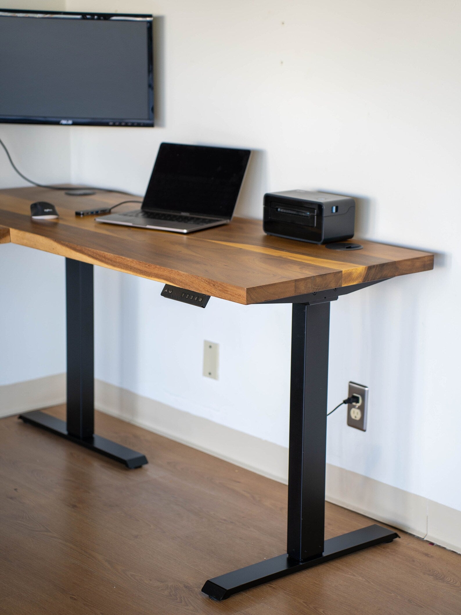 L-Shaped Adjustable Standing Desk | South American Walnut