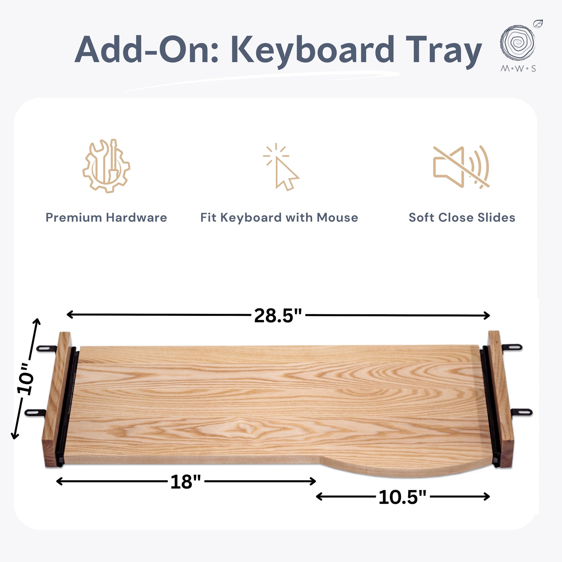 Computer Desk with Keyboard Tray - Live Edge Ash Solid Wood - Modern Wood Style