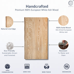 Standing Desk with Keyboard Tray - Live Edge Ash Solid Wood - Modern Wood Style