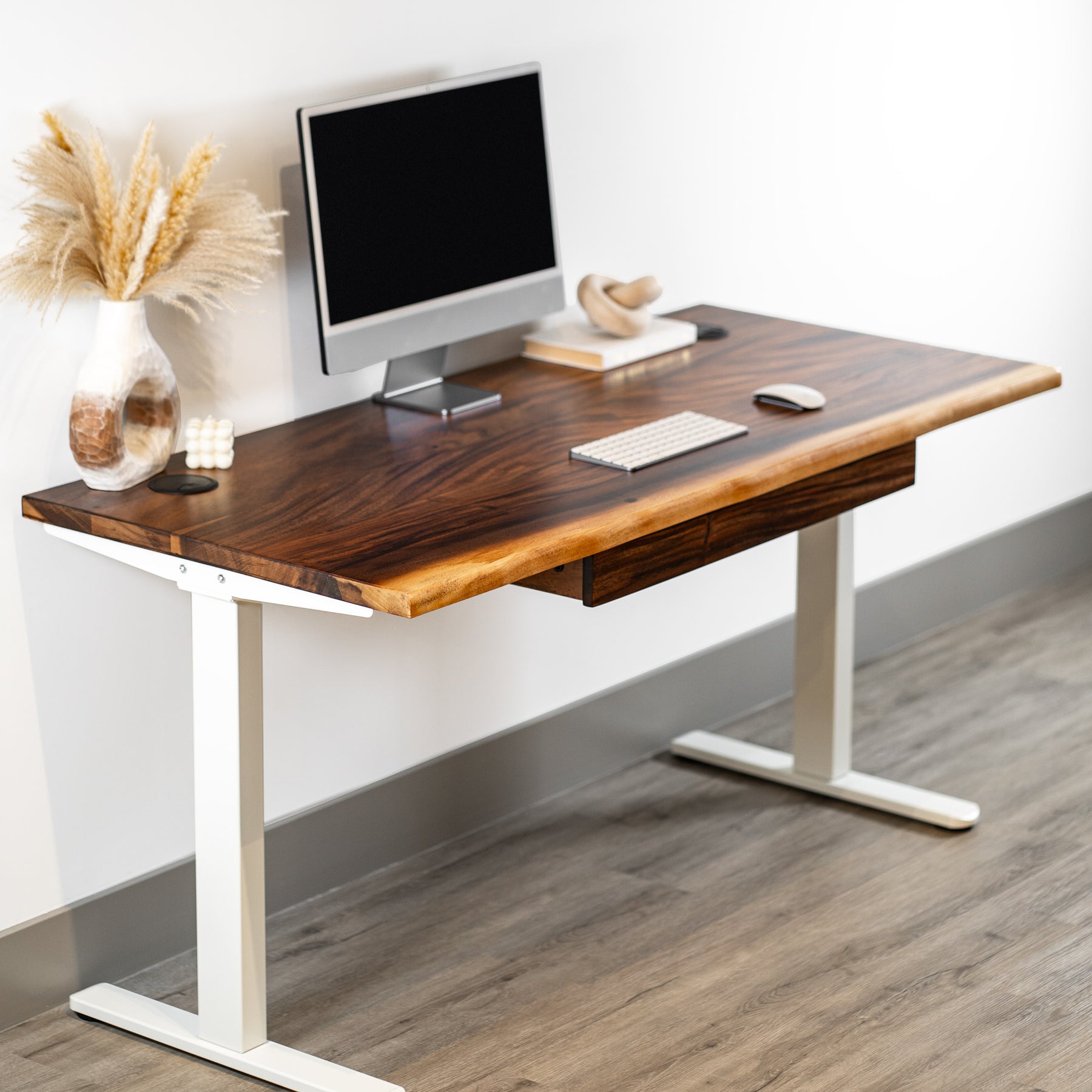 Wood Standing Desk with Drawers - Walnut Live Edge Wood Standing Desk | Modern Wood Style